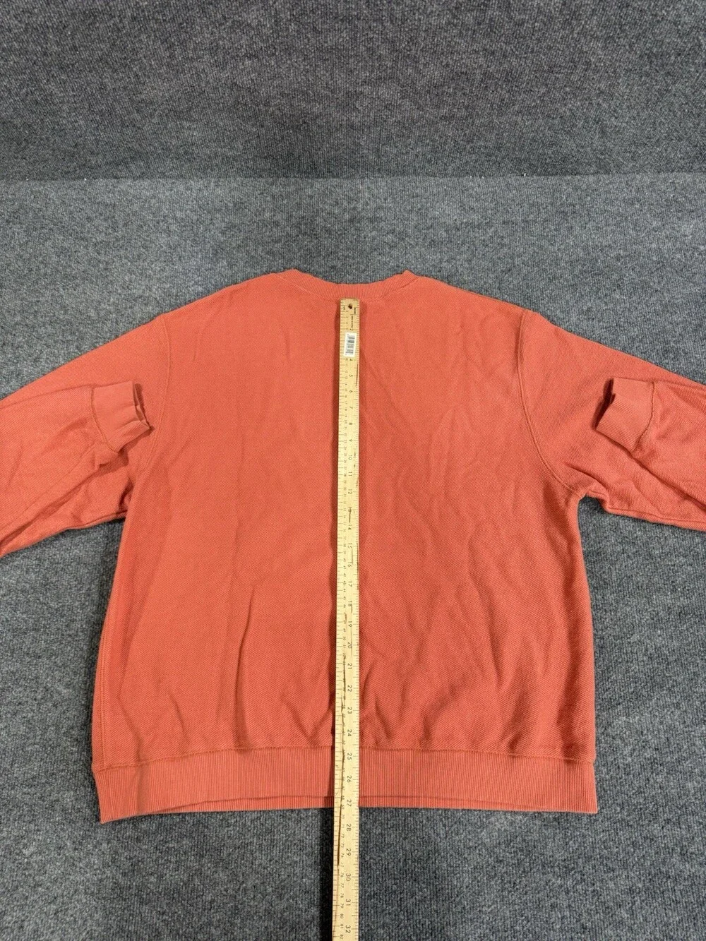 LL Bean Mens L Orange Cotton Crewneck Sweatshirt Pullover Textured Knit